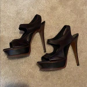 YSL leather peep toe